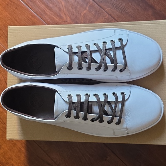 Classic White Leather Sneakers with Brown Accents